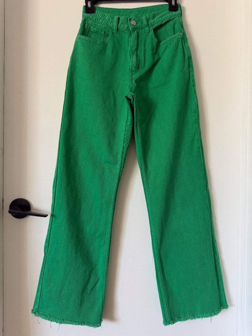 Green Wide Leg Jeans | Raw Hem | XS